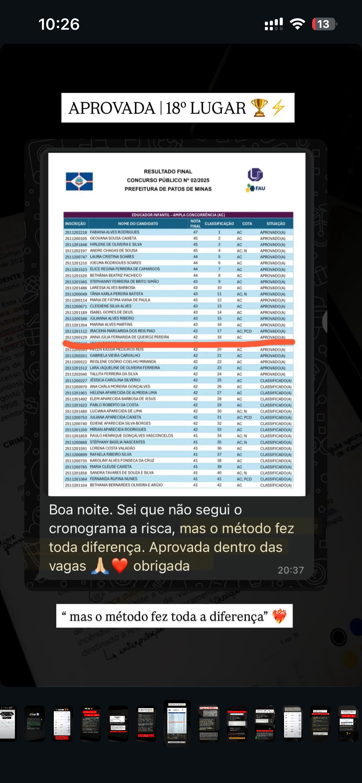 Depoimento de aluna da Giovana